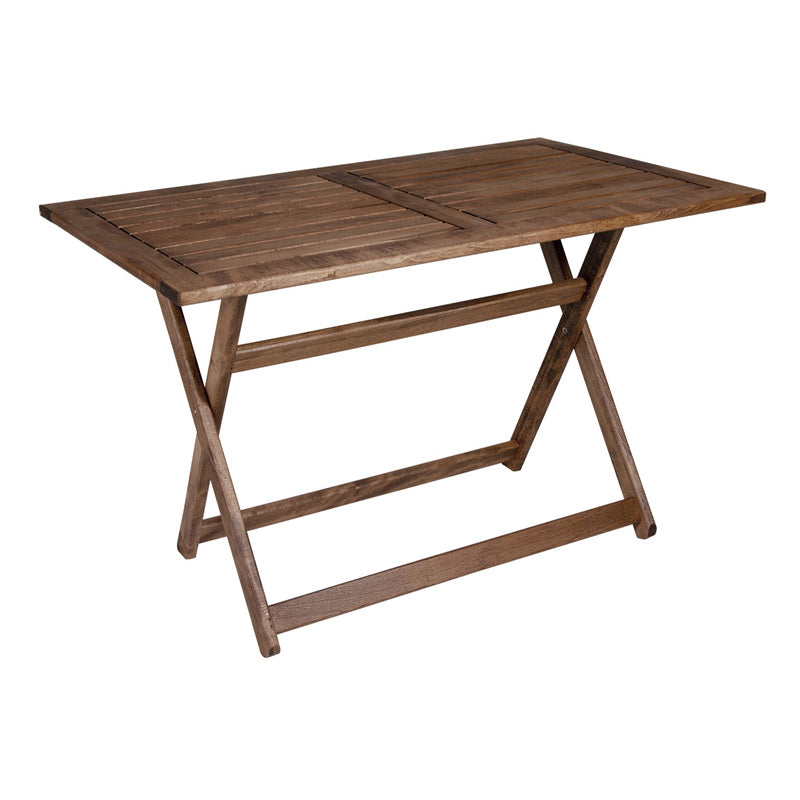 Foldable Garden Table MODENA in walnut finish, showcasing its elegant design and sturdy beech wood construction.